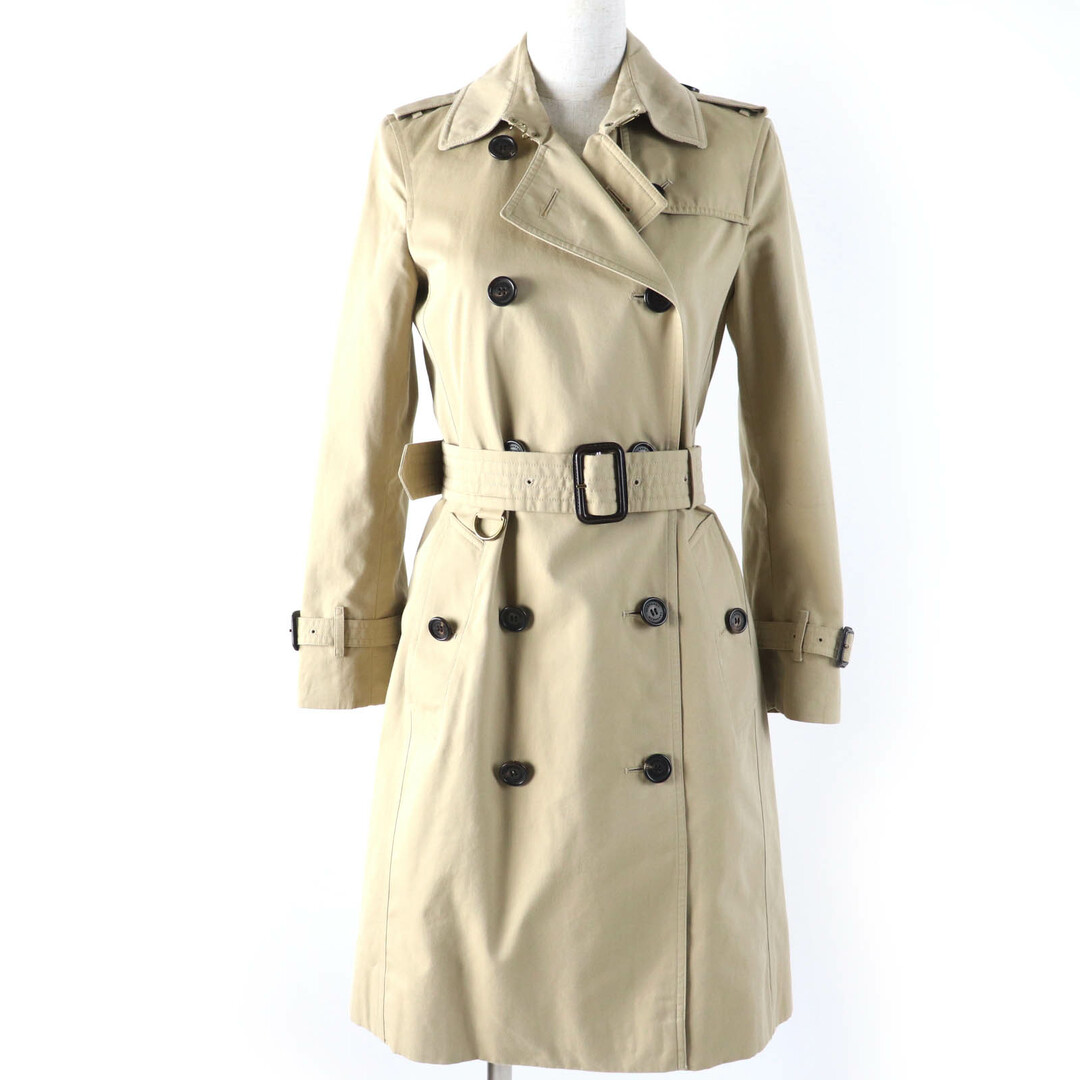BURBERRY - 美品☆BURBERRY バーバリー ケンジントン コットン100％ 裏地ノバチェック柄 ロゴボタン トレンチコート ベージュ 36 国内正規品 レディース