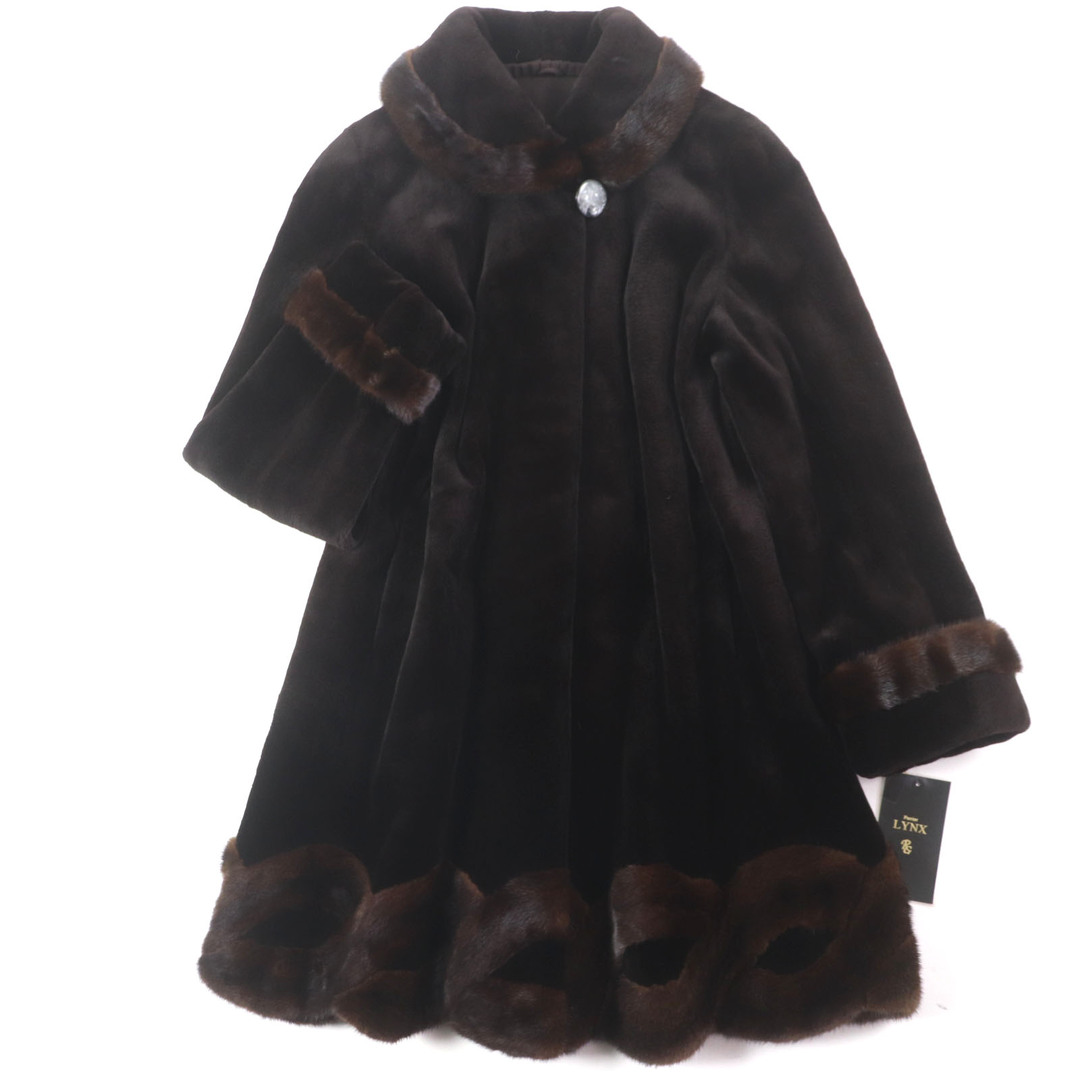未使用品▼シェアードミンク ミンク MINK 切替デザイン 裾スカラップ 本毛皮セミロングコート ダークブラウン F レディース 柔らか◎ 定価1,420,000円