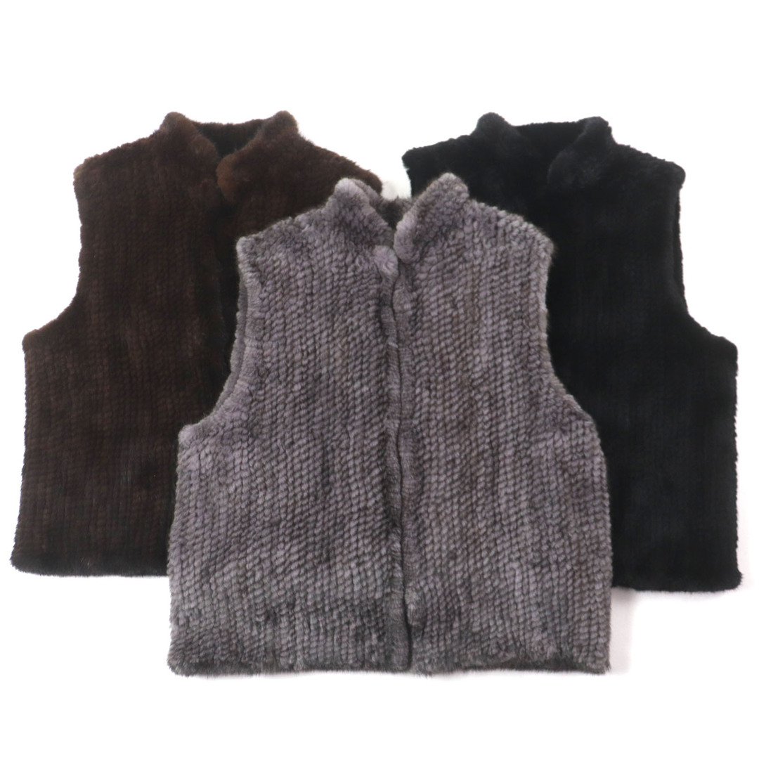 極美品▼ミンク MINK 軽量 毛皮ベスト・ジレ 3点セット ブラック/ブラウン/パープルグレー 11・13 レディース 毛質柔らか◎