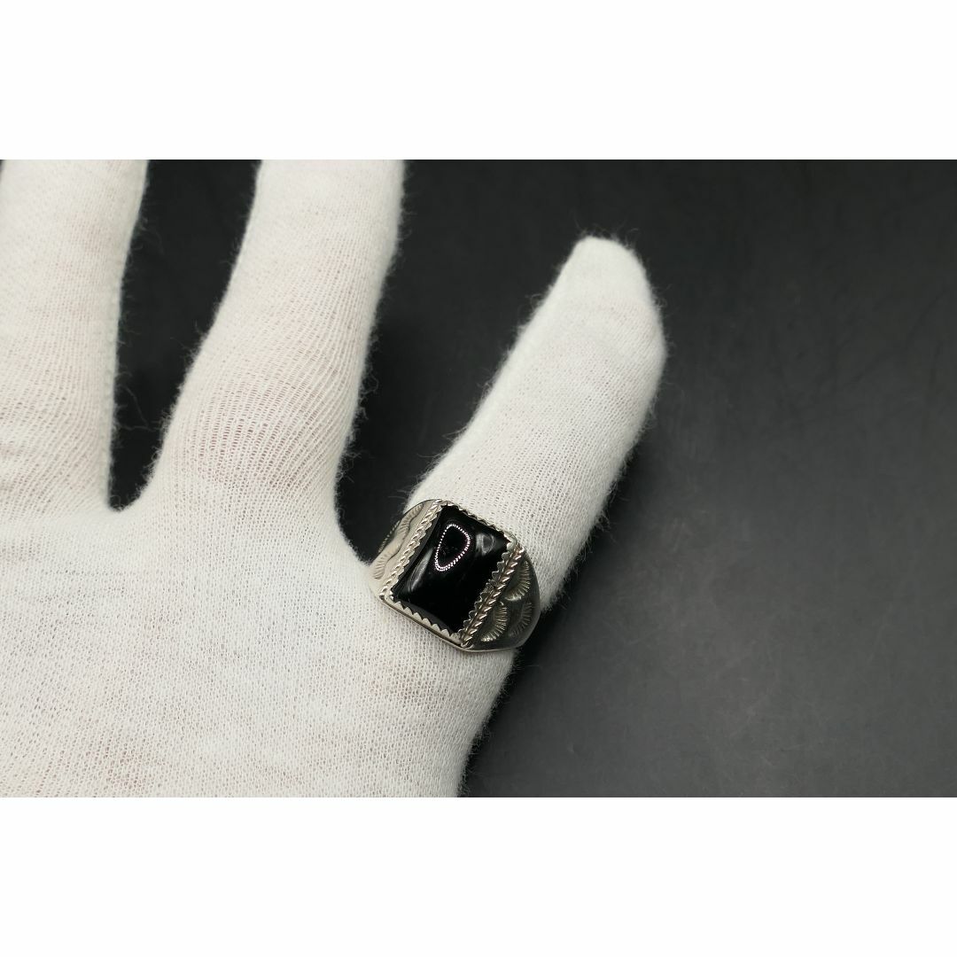 INDIAN JEWELRY - 美品 20号 ナバホ オニキス シルバー リング INDIAN JEWELRY - 美品 20号 ナバホ オニキス シルバー リング