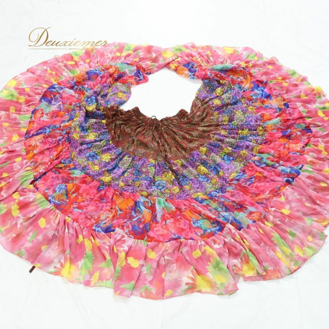 【ベリーダンス用衣装】ピンク Garam garam 上下セット トップス ジプシースカート 茶色 紫 オレンジ 花柄 25ヤード フリル 商品一覧：☆ジプシー大特集,☆すべてのジプシー｜ベリーダンス