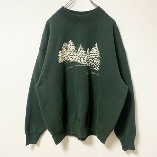 古着 used　FRUIT OF THE LOOM　90s　USA製　長袖プリントスウェット　トレーナー　緑　雪　XLサイズ(スウェット)