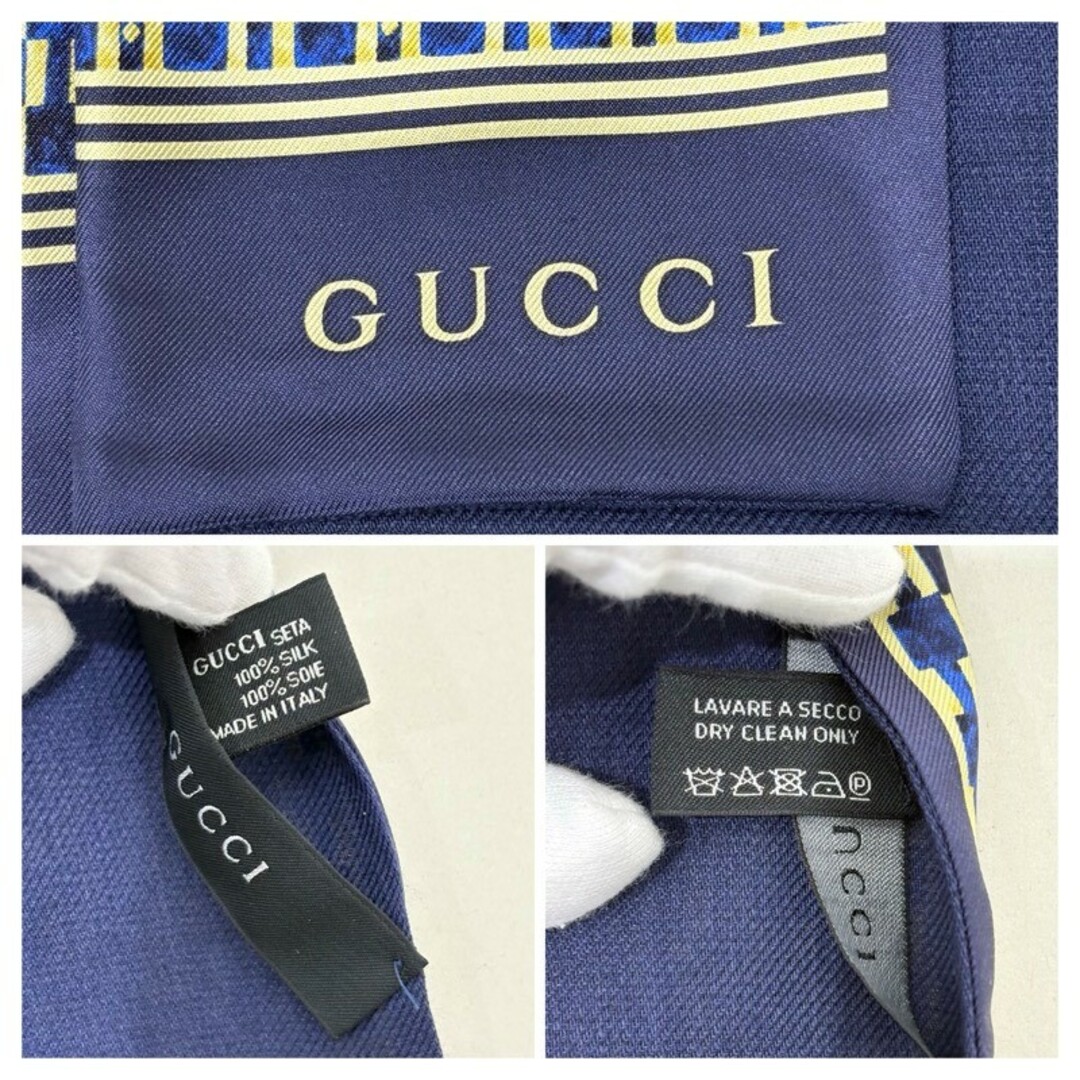 【特別送料無料!】 GUCCI - GUCCI グッチ 総柄 ロングスカーフ ブルー×イエロー 小物
