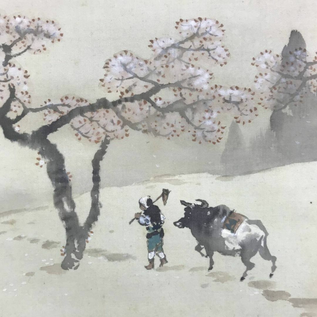 真作/長瀬翠塘/桜花帰農図/山水人物図/山水図/掛軸☆宝船☆AF 真作/長瀬翠塘/桜花帰農図/山水人物図/山水図/掛軸☆宝船☆AF