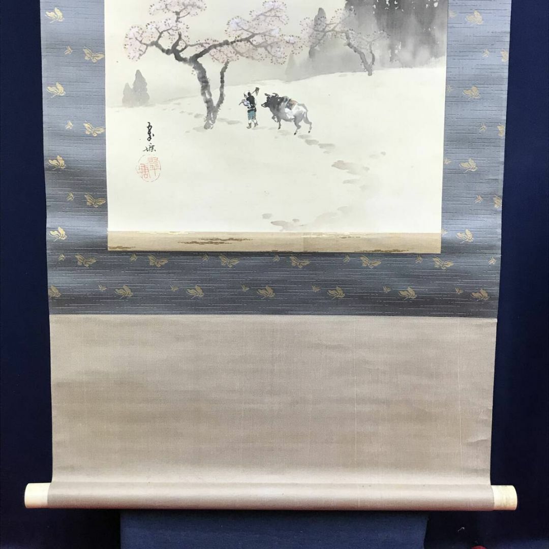 真作/長瀬翠塘/桜花帰農図/山水人物図/山水図/掛軸☆宝船☆AF 真作/長瀬翠塘/桜花帰農図/山水人物図/山水図/掛軸☆宝船☆AF