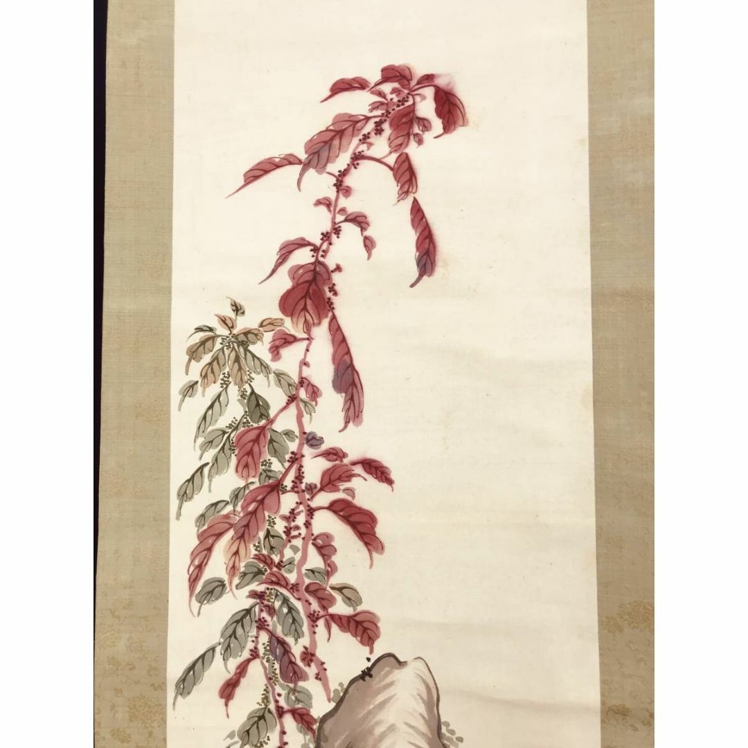 真作/雙玉女史/鶏頭図/秋海棠/花図/秋の花図/秋草図/掛軸☆宝船 真作/雙玉女史/鶏頭図/秋海棠/花図/秋の花図/秋草図/掛軸☆宝船