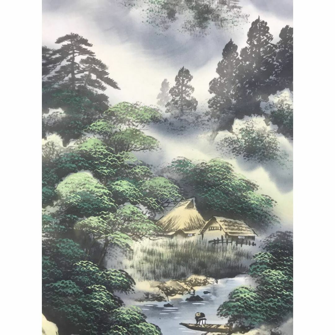真作/翠谷/彩色山水漁舟図/山水図/漁師図/漁舟図/掛軸☆宝船☆AF 真作/翠谷/彩色山水漁舟図/山水図/漁師図/漁舟図/掛軸☆宝船☆AF