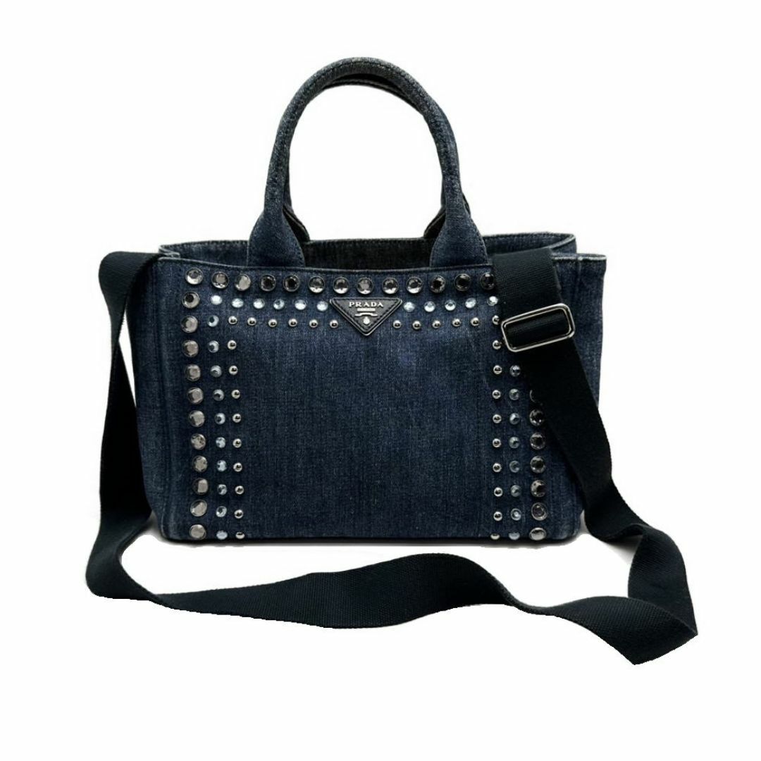 プラダ/PRADA/2WAYバッグ/カナパPM/デニム/ビジュー/ネイビー/1BG439【BAG4306】