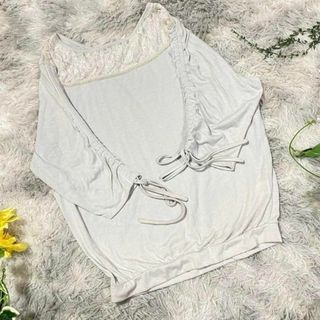 【】レース袖絞りカットソー　(L)(Tシャツ(長袖/七分))