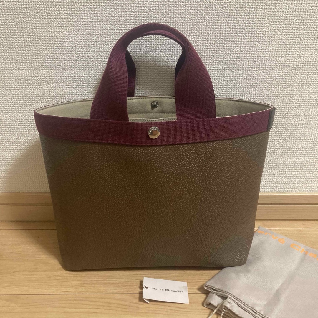 Herve Chapelier - エルベシャプリエ☆704GP☆コーテッドキャンバススクエアトート☆M☆トープ