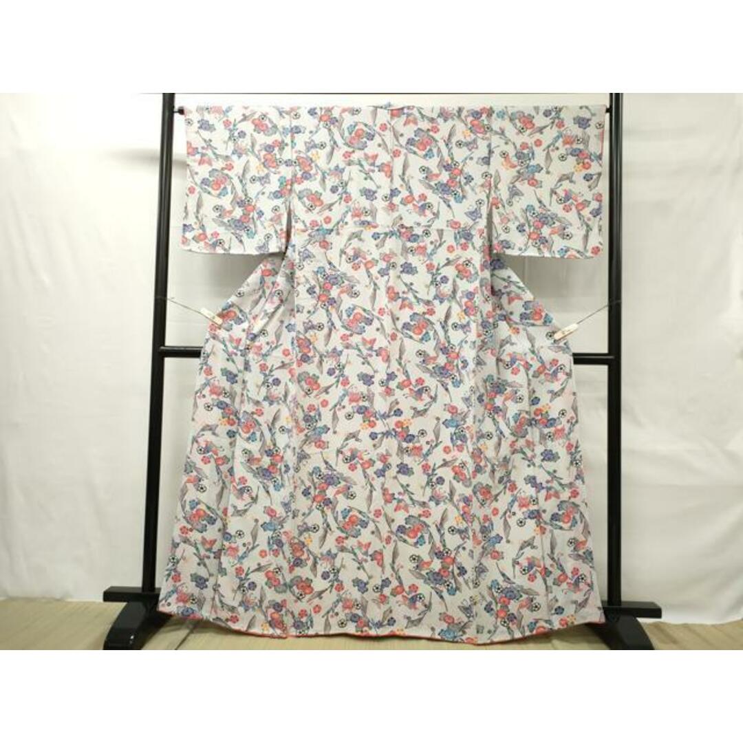 平和屋着物□上質な小紋 型染め 舞蝶草花文 鬼しぼ縮緬 正絹 平和屋着物□上質な小紋 型染め 舞蝶草花文 鬼しぼ縮緬 正絹