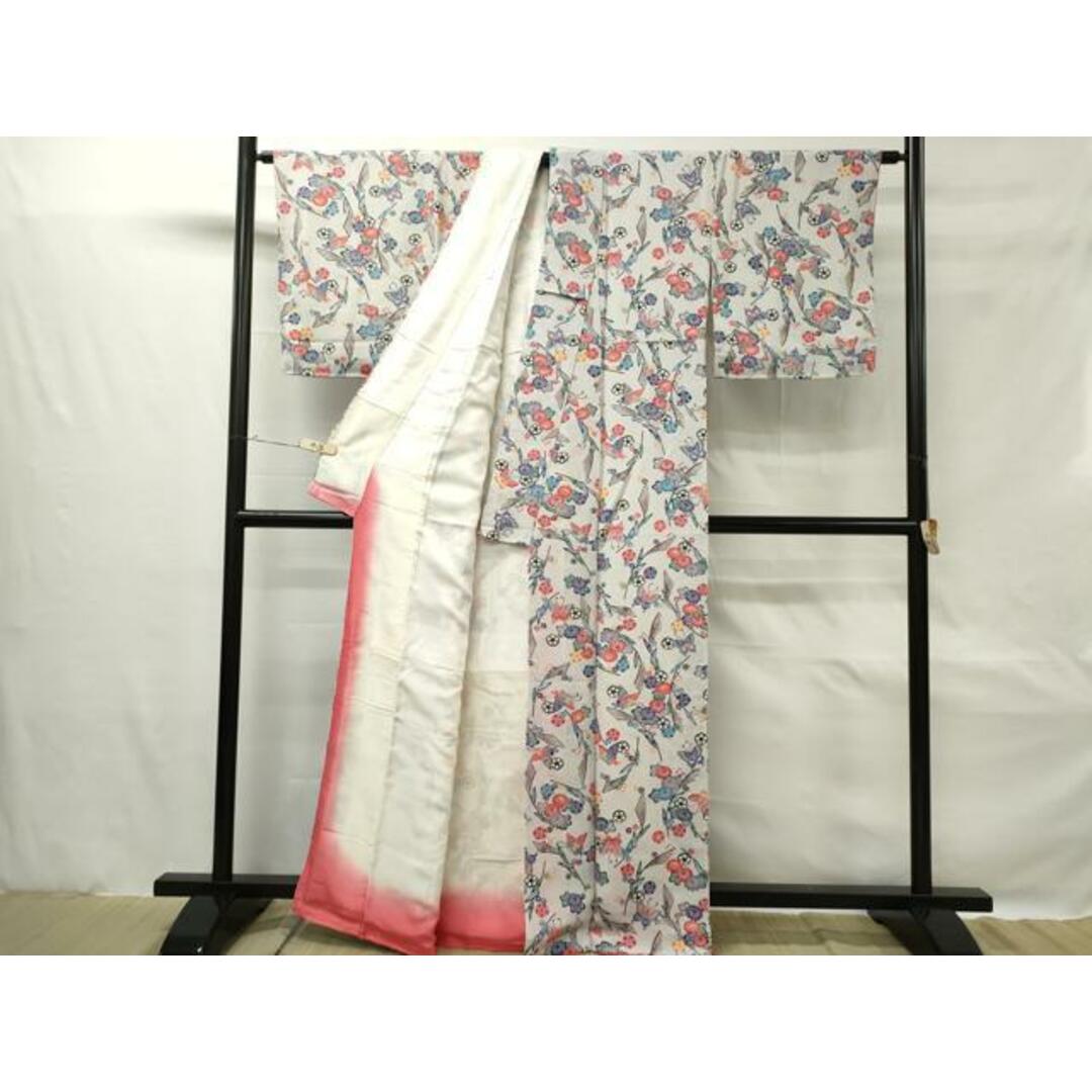 平和屋着物□上質な小紋 型染め 舞蝶草花文 鬼しぼ縮緬 正絹 平和屋着物□上質な小紋 型染め 舞蝶草花文 鬼しぼ縮緬 正絹
