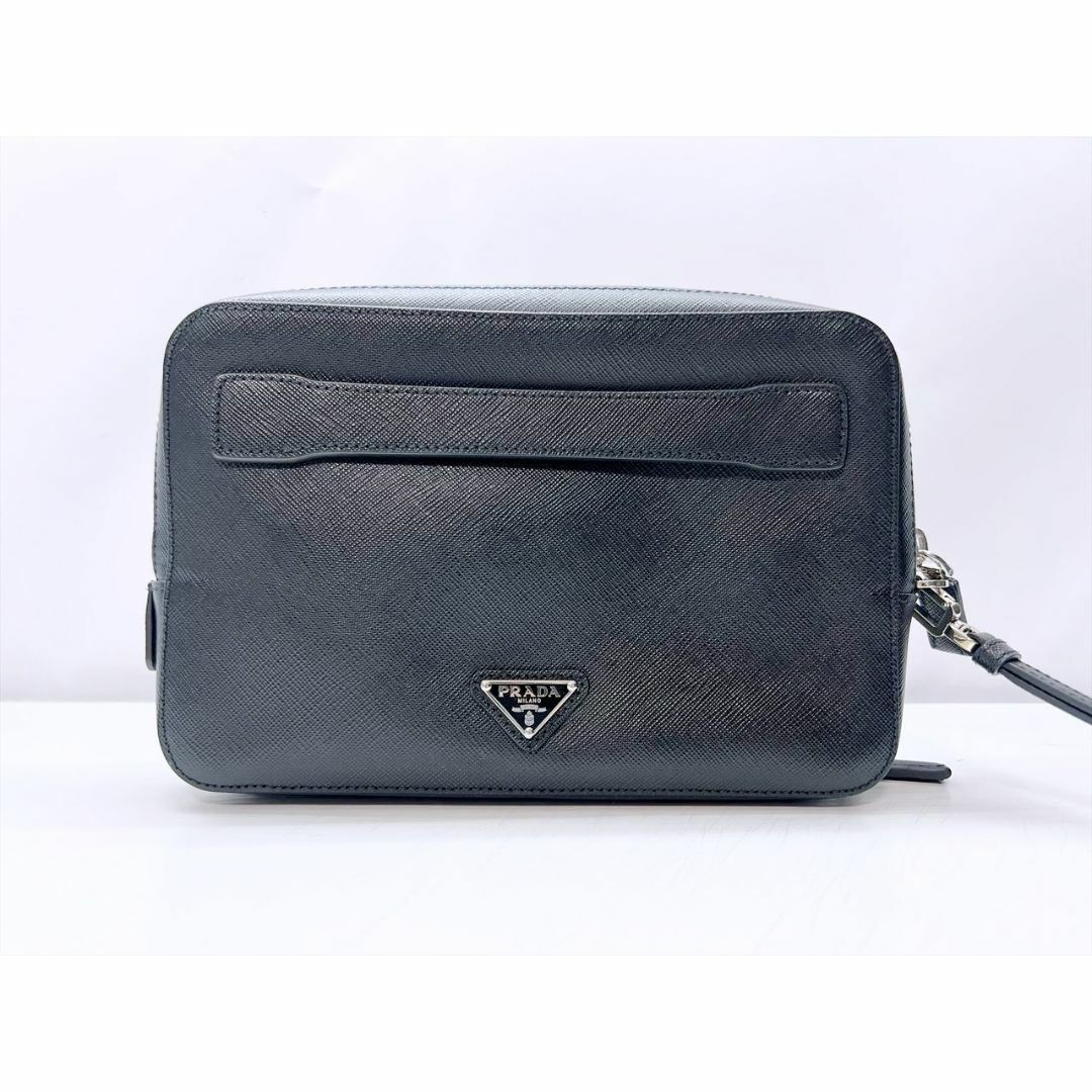 PRADA - 美品　プラダ　ロゴ　サフィアーノ　ダブルジップ　セカンドバッグ　VR0052