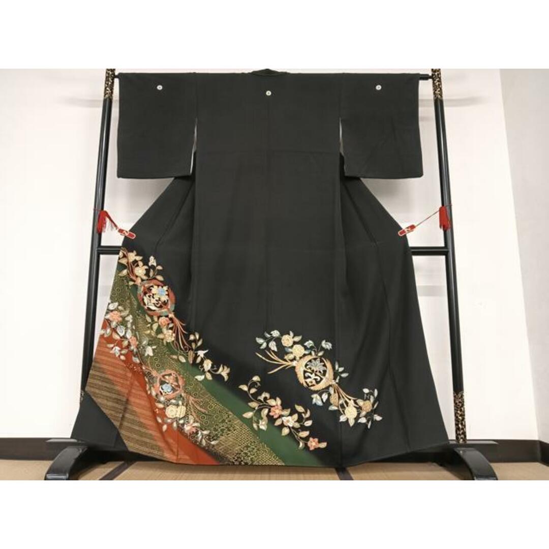 平和屋着物□豪華黒留袖 刺繍 鳳凰花文 暈し染め 金彩 正絹 逸品 平和屋着物□豪華黒留袖 刺繍 鳳凰花文 暈し染め 金彩 正絹 逸品