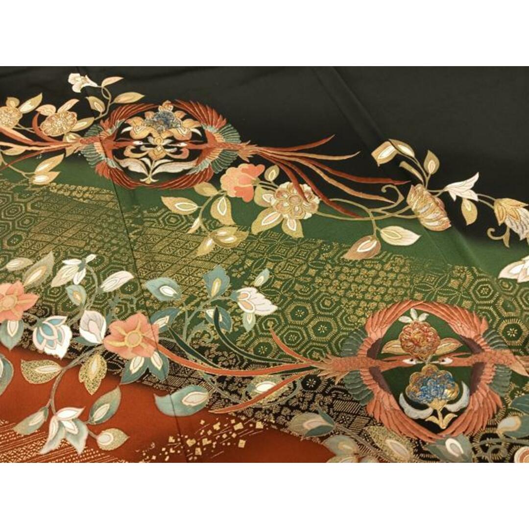 平和屋着物□豪華黒留袖 刺繍 鳳凰花文 暈し染め 金彩 正絹 逸品 平和屋着物□豪華黒留袖 刺繍 鳳凰花文 暈し染め 金彩 正絹 逸品