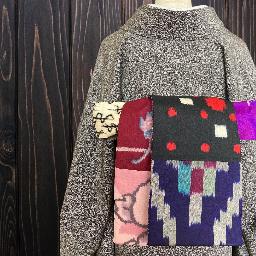 var.85アンティーク着物リメイク　大人の兵児帯　半幅帯　長尺　ハンドメイド
