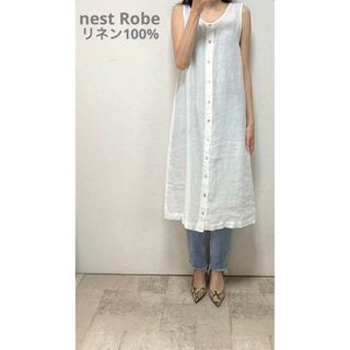 nest Robe - ネストローブリネン100%前開きノースリーブ nest Robe - ネストローブリネン100%前開きノースリーブ