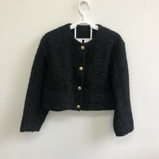 チェスティー(Chesty)の【Chesty】チェスティ ノーカラージャケット ジャケット ツイードジャケット サイズ0 黒(ノーカラージャケット)