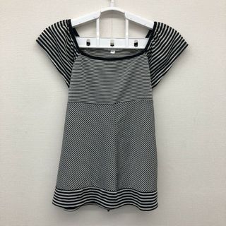 クランプリュス(KLEIN PLUS)の【KLEIN PLUS】クランプリュス　黒系　白系ボーダー　38　半袖ブラウス　ブラウス　レディース　ウエストリボン(シャツ/ブラウス(長袖/七分))