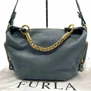フルラ(FURLA)の美品　FURLA フルラ　２way ハンドバッグ　ショルダーバッグ　ブルー系(ショルダーバッグ)