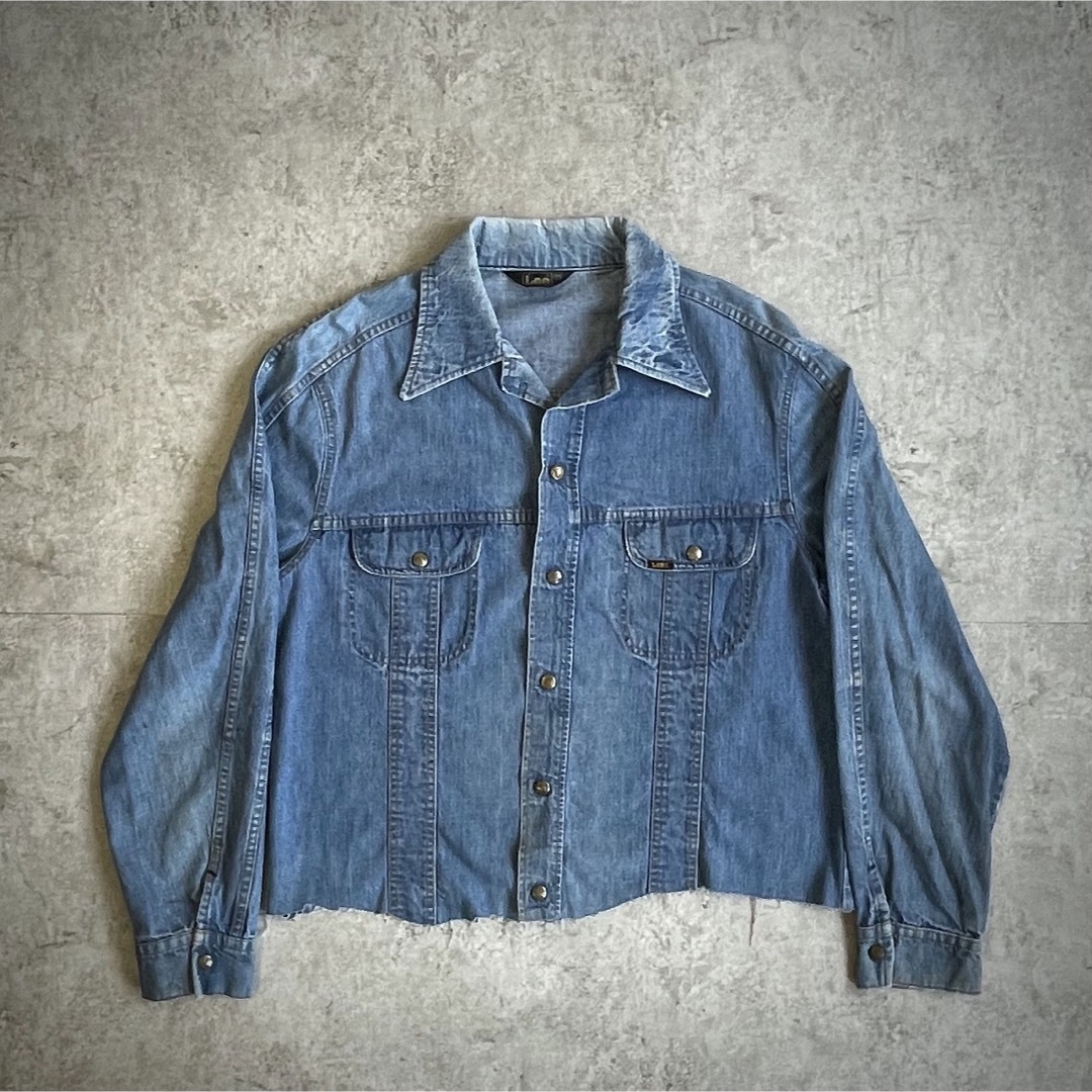 70s 80s リー Lee デニムジャケット XL 開襟 クロップド USA製の 70s 80s リー Lee デニムジャケット XL 開襟 クロップド USA製の