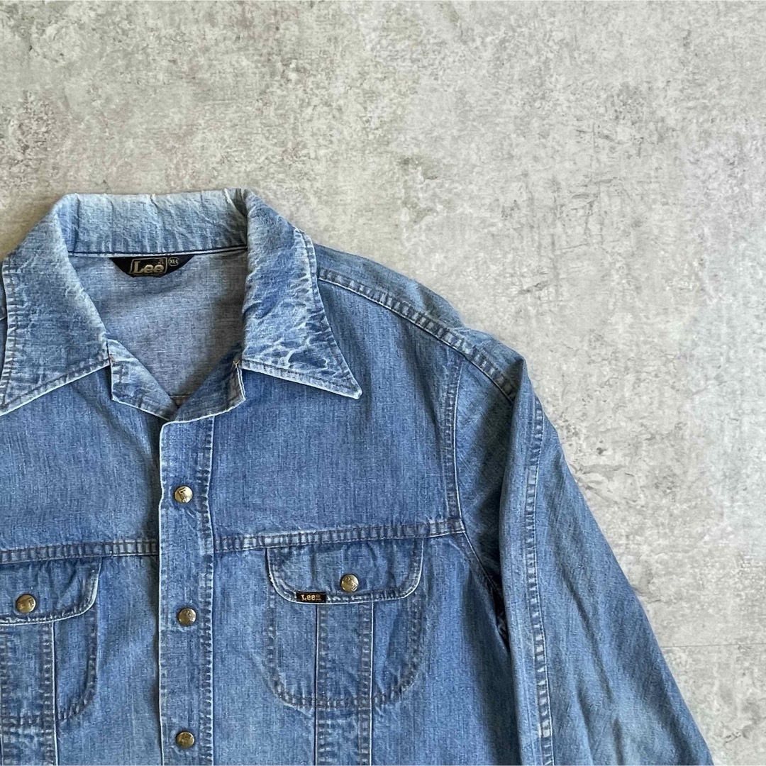 70s 80s リー Lee デニムジャケット XL 開襟 クロップド USA製の 70s 80s リー Lee デニムジャケット XL 開襟 クロップド USA製の