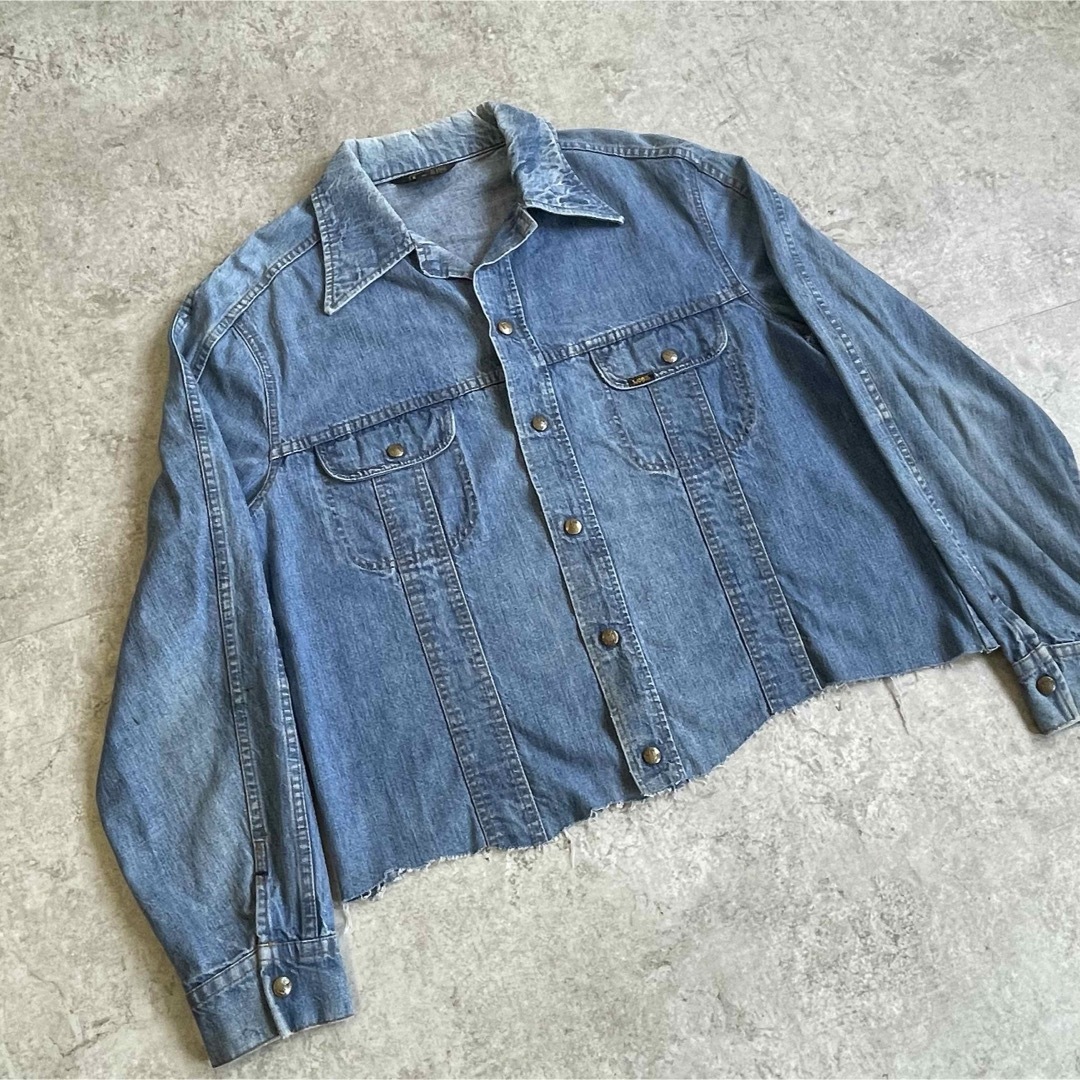 70s 80s リー Lee デニムジャケット XL 開襟 クロップド USA製の 70s 80s リー Lee デニムジャケット XL 開襟 クロップド USA製の