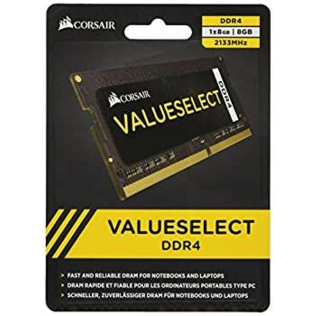CORSAIR DDR4 SO-DIMM メモリモジュール VALUE SELECT Series 8GB×1枚キット CMSO8GX4M1A2133C15 スマホ/家電/カメラのPC/タブレット(PCパーツ)の商品写真