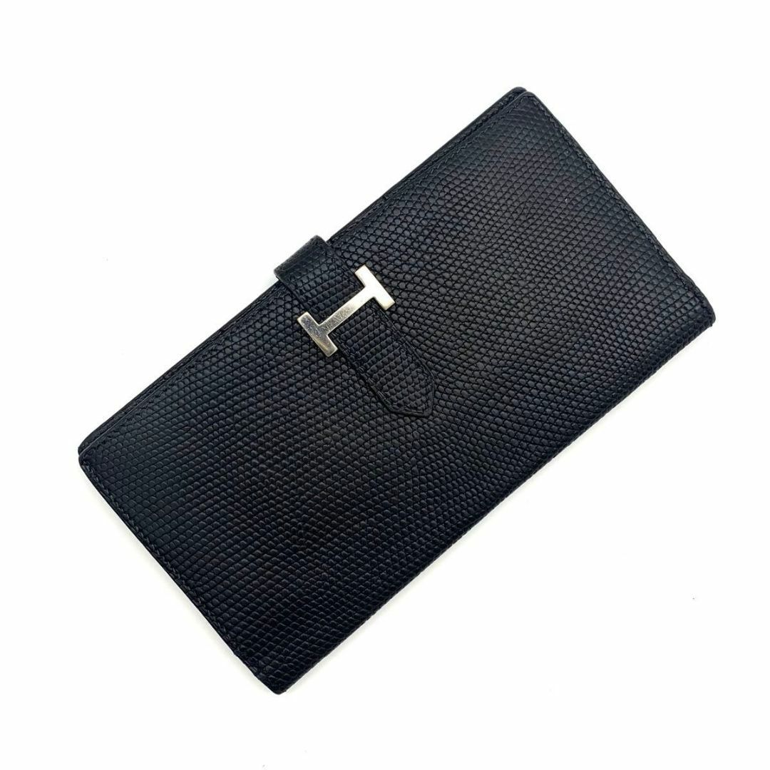 HERMES - エルメス ベアン リザード ブラック 二つ折り長財布 HERMES - エルメス ベアン リザード ブラック 二つ折り長財布