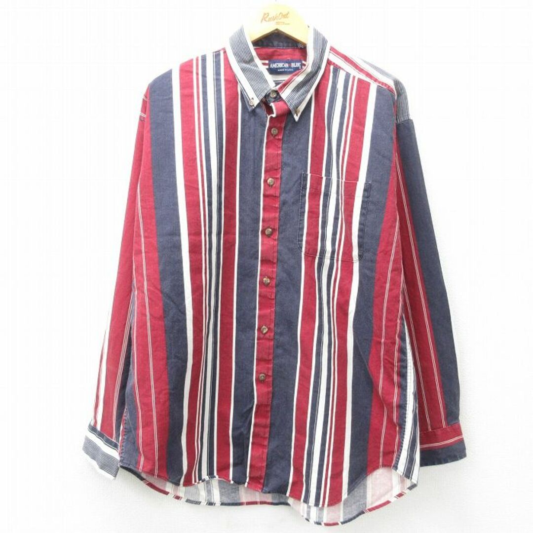 XL☆古着 長袖 シャツ メンズ 90年代 90s ロング丈 コットン XL☆古着 長袖 シャツ メンズ 90年代 90s ロング丈 コットン