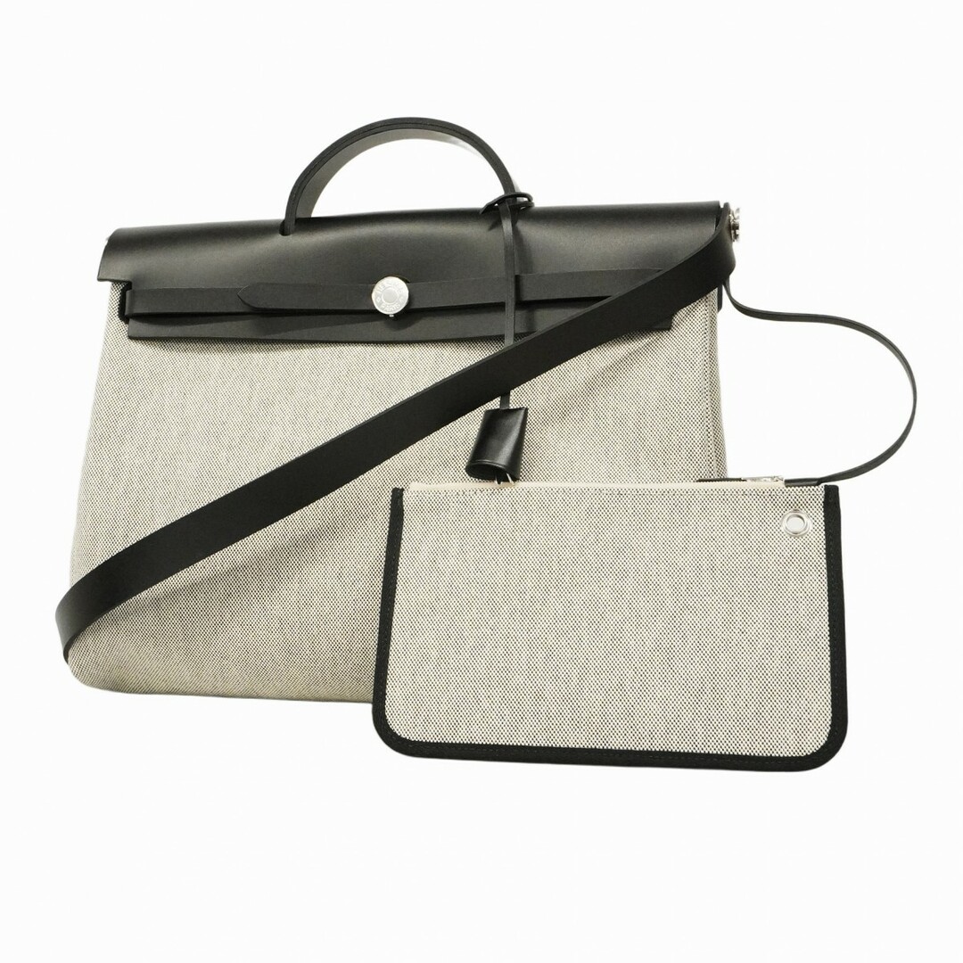 HERMES - 【5dc4590】エルメス ハンドバッグ エールバッグジップMM トワルアッシュ ブラック シルバー金具 B刻印【中古】レディース