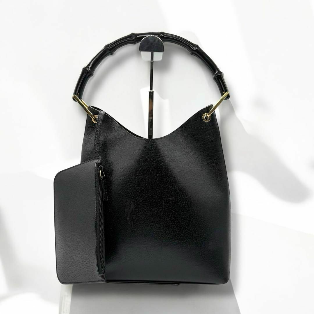 GUCCI - グッチ ショルダーバッグ バンブー ブラック レザー GUCCI - グッチ ショルダーバッグ バンブー ブラック レザー