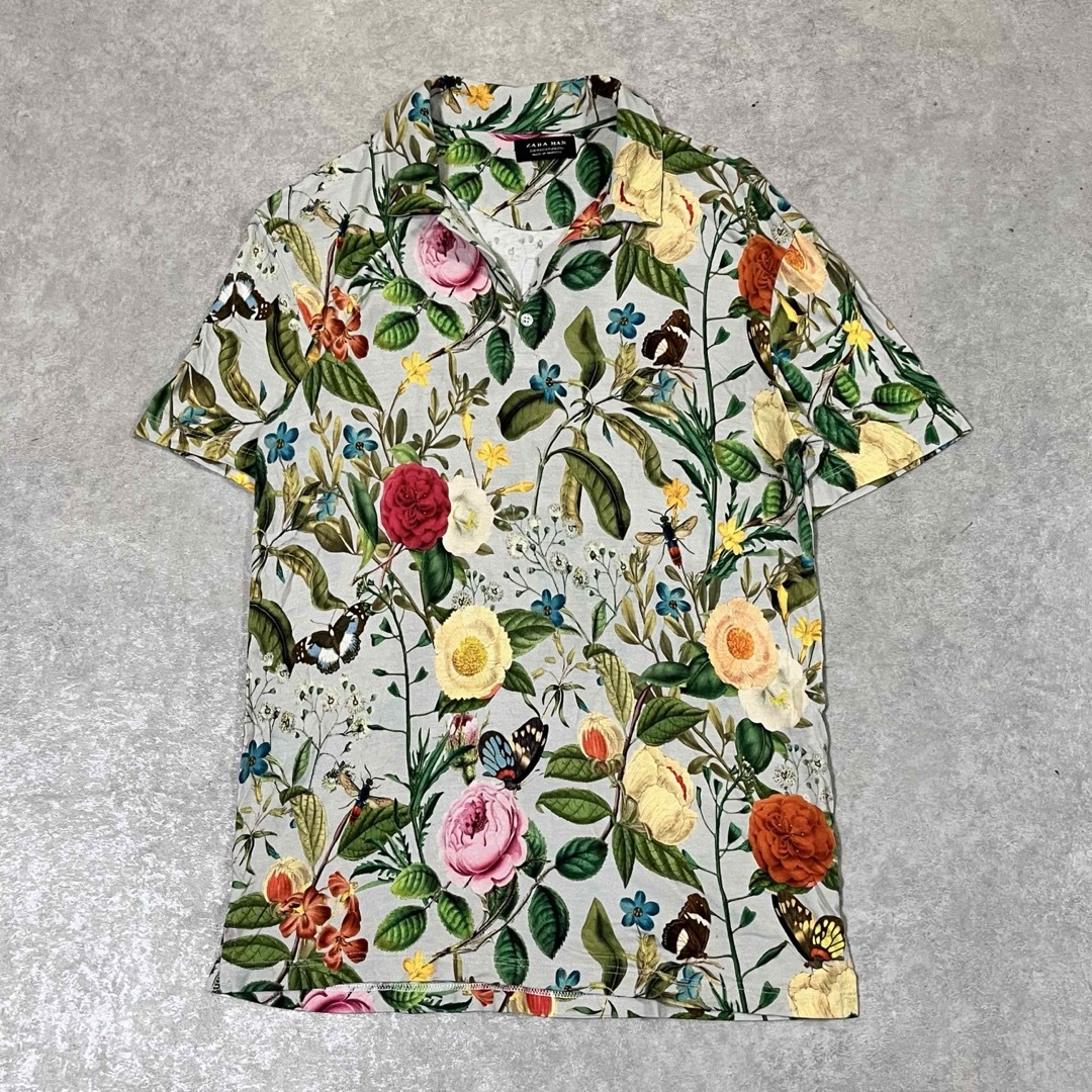 ZARA - ZARA MAN 花柄 レーヨン ポロシャツ Mサイズ ボタニカル ZARA - ZARA MAN 花柄 レーヨン ポロシャツ Mサイズ ボタニカル