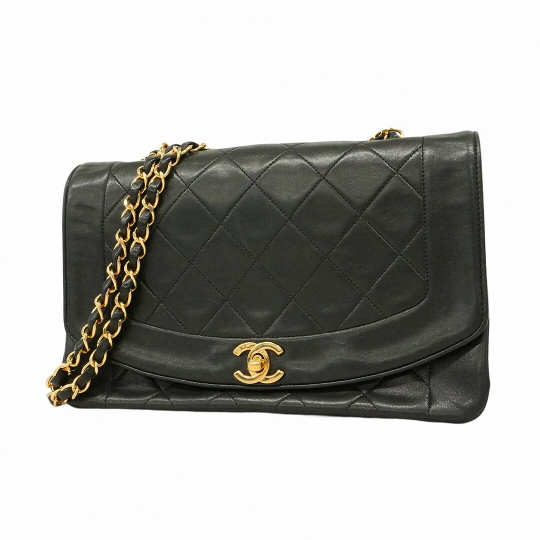 CHANEL - ★SALE【5dc4674】シャネル ショルダーバッグ ダイアナ チェーンショルダー ラムスキン ブラック ゴールド金具【中古】レディース