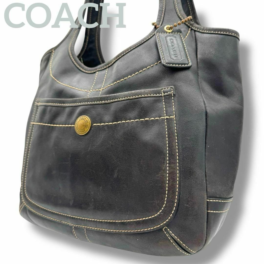 COACH - 美品 コーチ トートバッグ 肩掛け ブラック レザー 金 COACH - 美品 コーチ トートバッグ 肩掛け ブラック レザー 金