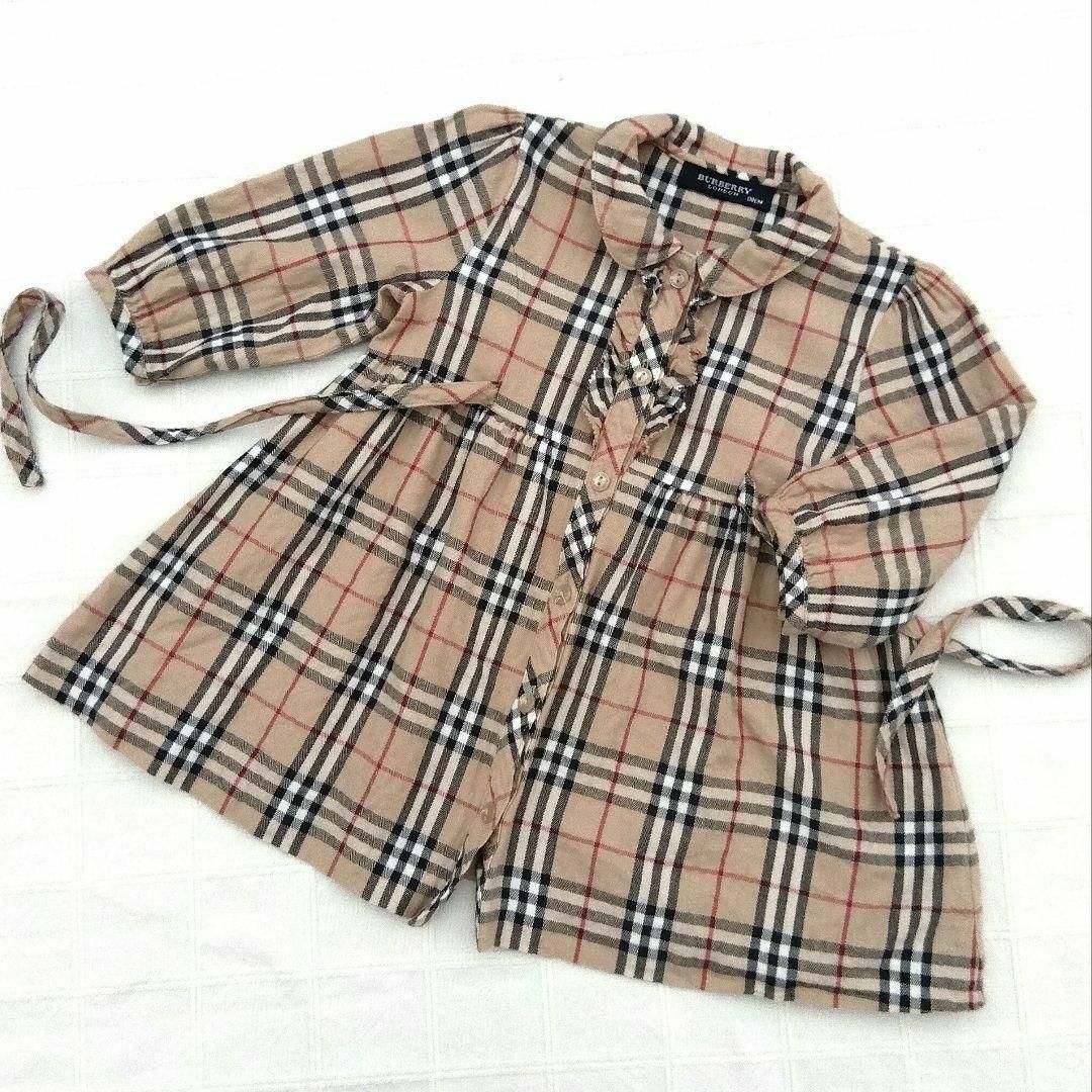 BURBERRY - 80 BURBERRY LONDON ノバチェック 胸元フリルの長袖 BURBERRY - 80 BURBERRY LONDON ノバチェック 胸元フリルの長袖