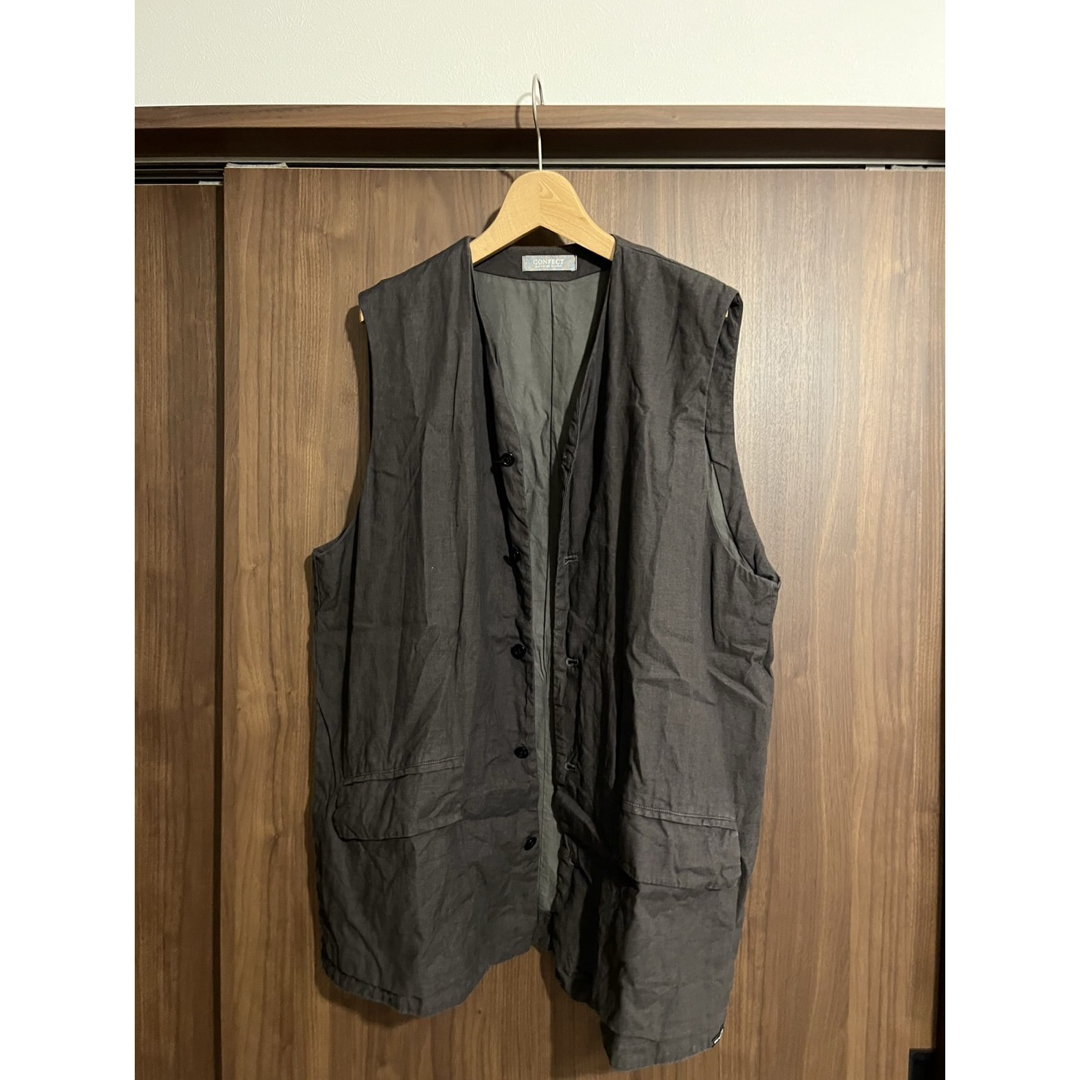 nest Robe - confect upcycleLino ポプリンロングベスト nest Robe - confect upcycleLino ポプリンロングベスト