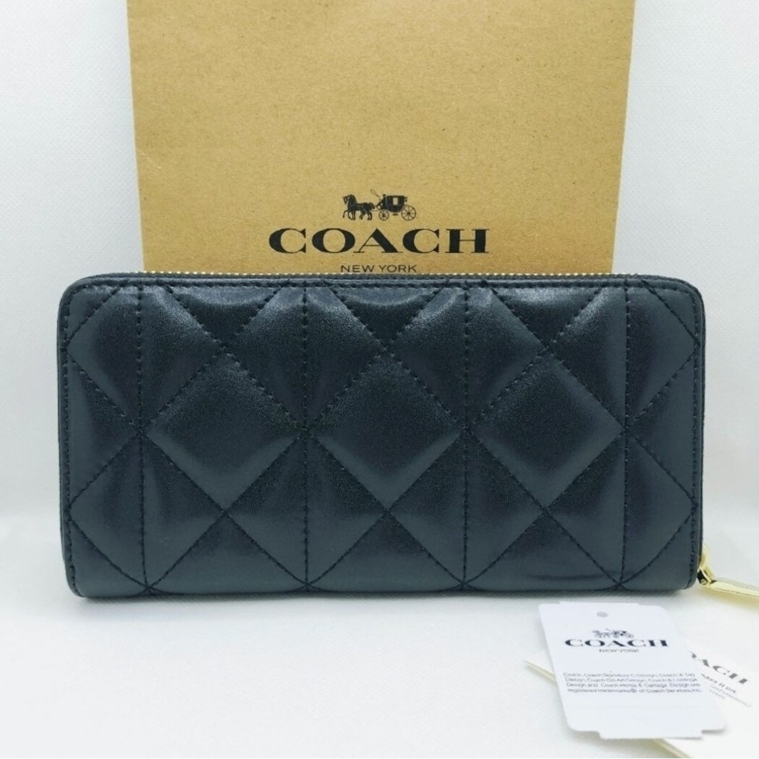 話題の人気 COACH OUTLET - 新品COACH キルティング長財布 ブラック ナッパ 小物