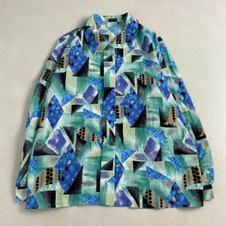 ブラウス　長袖　柄ブラウス　比翼仕立て　金ボタン　レトロ　11号　L(シャツ/ブラウス(長袖/七分))
