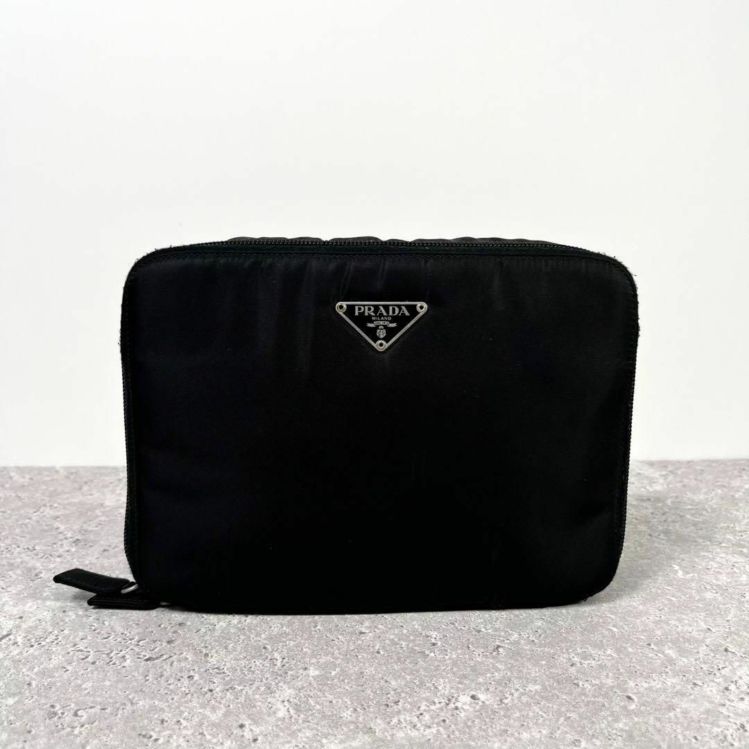 PRADA - PRADA プラダ 三角ロゴ キャンバス ポーチ 小物入れ PRADA - PRADA プラダ 三角ロゴ キャンバス ポーチ 小物入れ