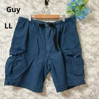 T528【Guy】デニムショットパンツ　ベルト付き　コットン　ブルー　無地　LL(ショートパンツ)