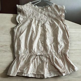 T584レディースノースリーブブラウス　ベージュ　レース　L(カットソー(長袖/七分))
