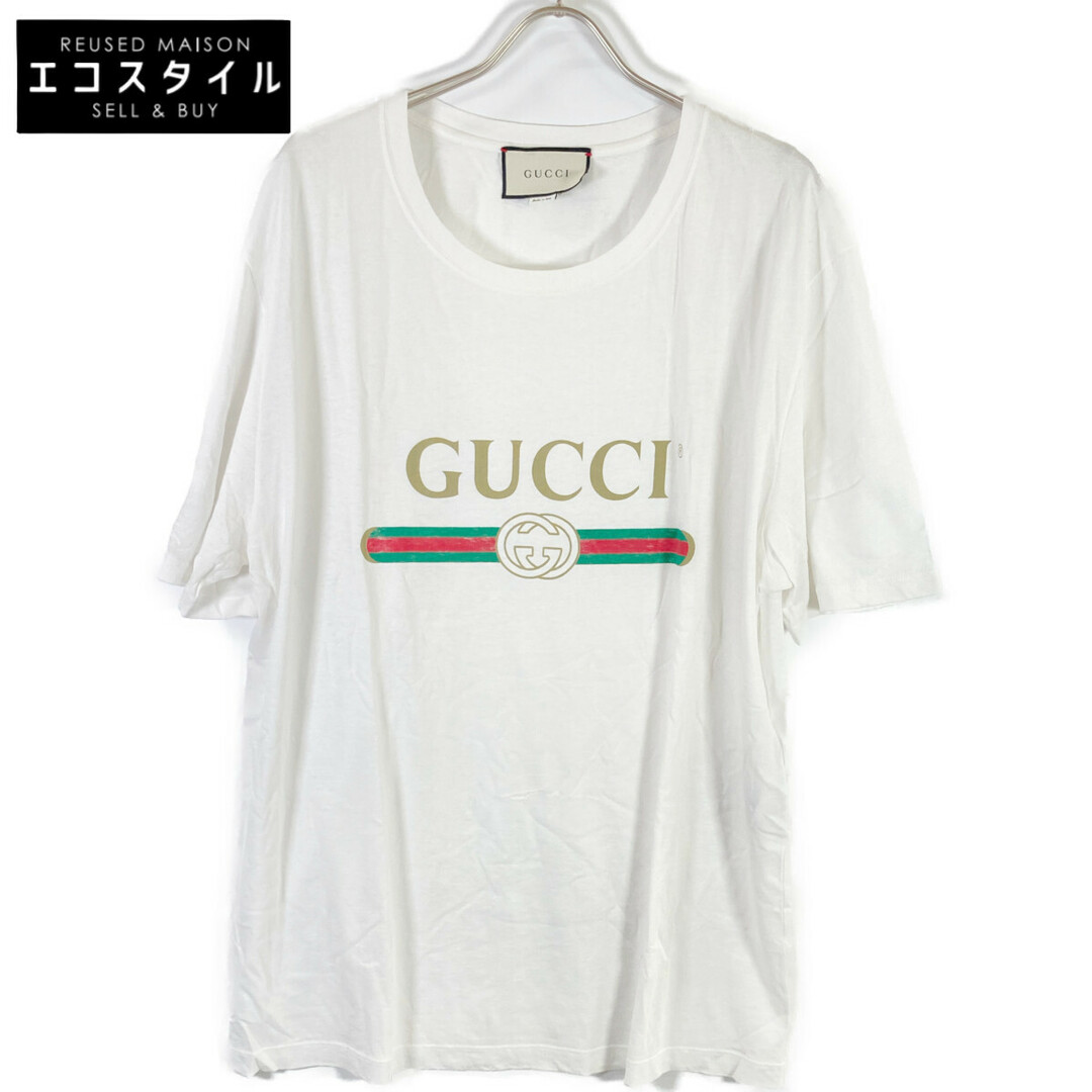 GUCCI - グッチ 440103 X3F05 ホワイト ロゴ ウォッシュド オーバーサイズTシャツ GUCCI - グッチ 440103 X3F05 ホワイト ロゴ ウォッシュド オーバーサイズTシャツ