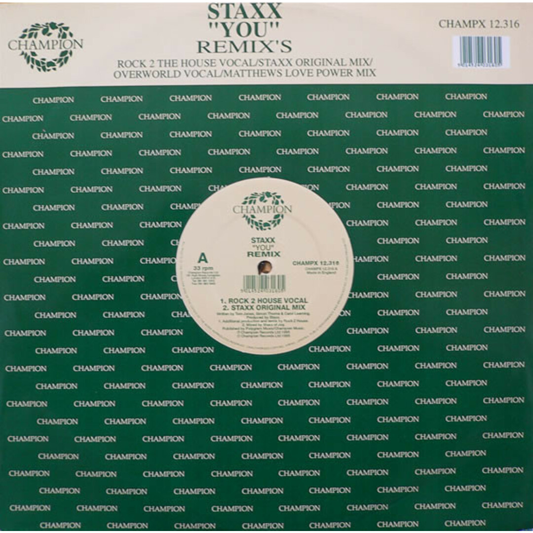 英12” Staxx You - Remixs CHAMPX12316 Champion /00250 エンタメ/ホビーのエンタメ その他(その他)の商品写真