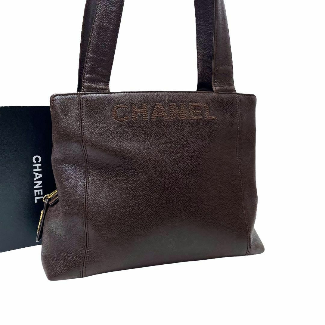 CHANEL - シャネル 刺 ロゴ キャビアスキン レザー ハンド CHANEL - シャネル 刺 ロゴ キャビアスキン レザー ハンド