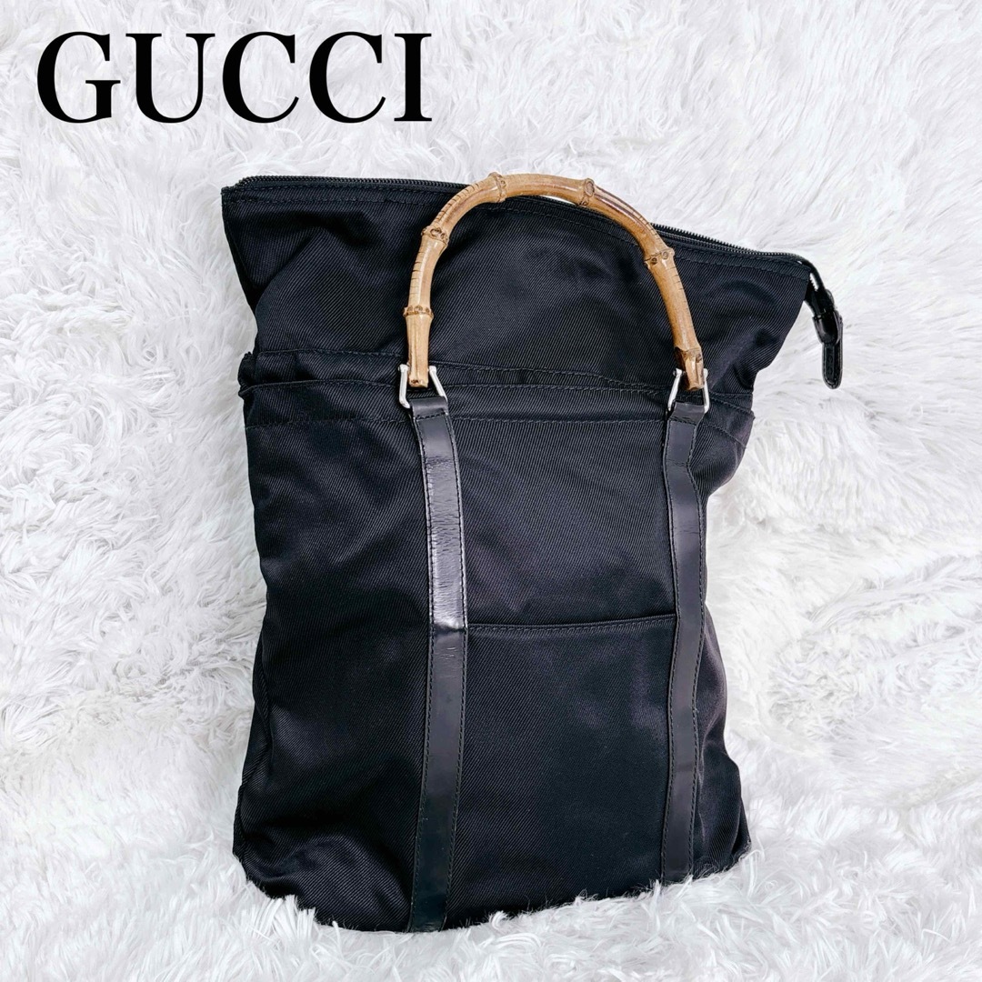 GUCCI - GUCCI ブラック トートバッグ バンブーハンドルの通販 GUCCI - GUCCI ブラック トートバッグ バンブーハンドルの通販
