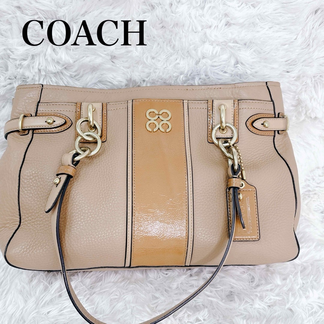 COACH - COACH ベージュ レザー ショルダーバッグ レディース COACH - COACH ベージュ レザー ショルダーバッグ レディース