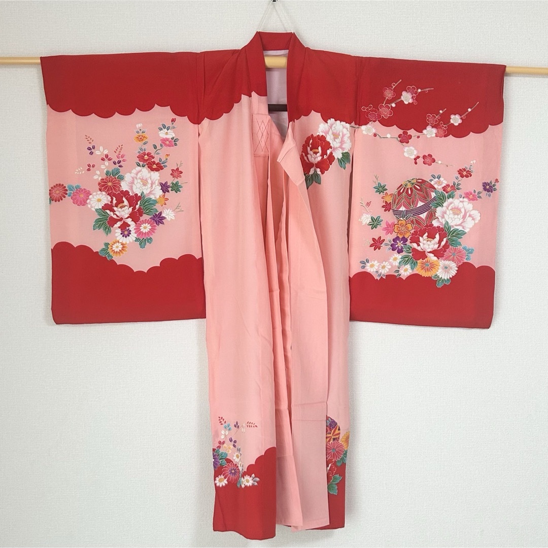 お宮参り 産着 祝着 赤×ピンク おしどり 花々 束ね熨斗 女の子 お宮参り 産着 祝着 赤×ピンク おしどり 花々 束ね熨斗 女の子
