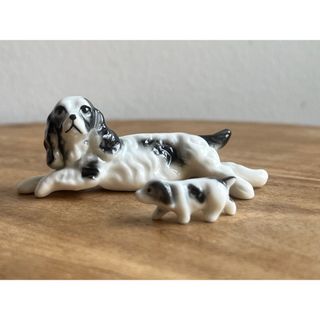 【新品】陶器　犬の親子(置物)