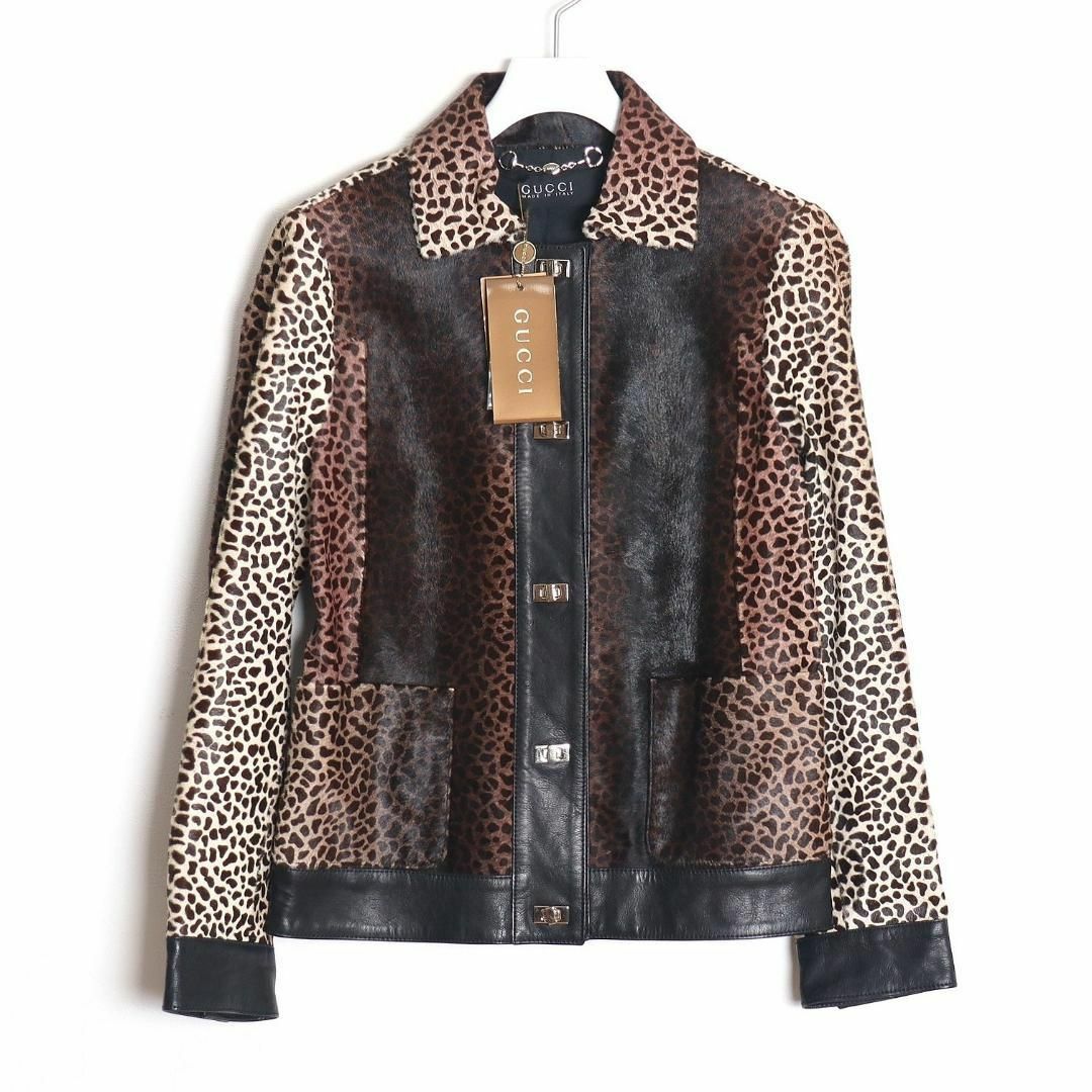 GUCCI - グッチ10AW新品レオパード柄ハラコ レザージャケット 36 GUCCI - グッチ10AW新品レオパード柄ハラコ レザージャケット 36